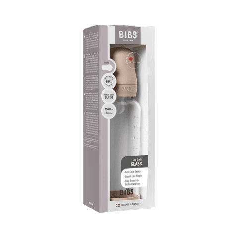 BIBS Tåteflaske i glass med silikonbunn